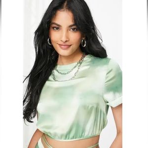 Topshop Tie Dye Keyhole Crop Top, NWOT Mid Green Sz 12